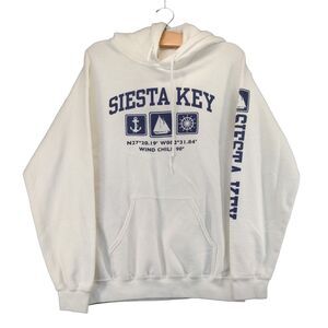 Siesta Key FL Hoodie Sweatshirt Mens Medium Pullover White Polycotton Blend